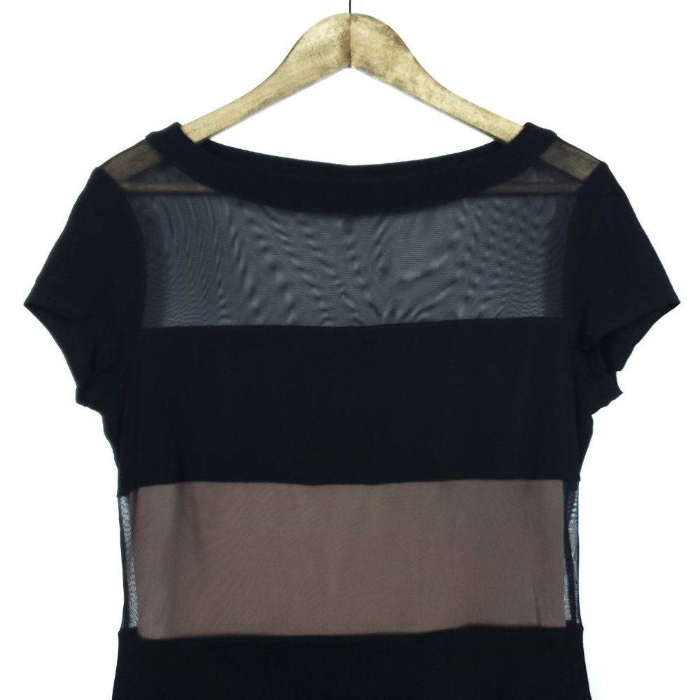 Joseph Ribkoff Black Tan Sheer Stripe Luxury Dress - Picture 2 of 9